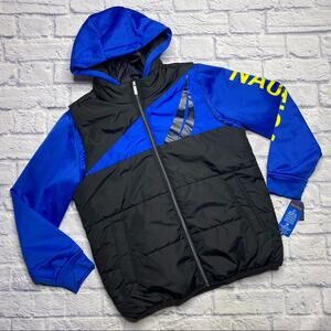 Nautica Layered Puffer Vest Coat in Black/Blue